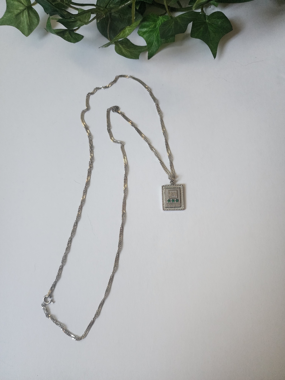 General Motors Award Sterling Silver Pendant Necklace with Green Stone Accents